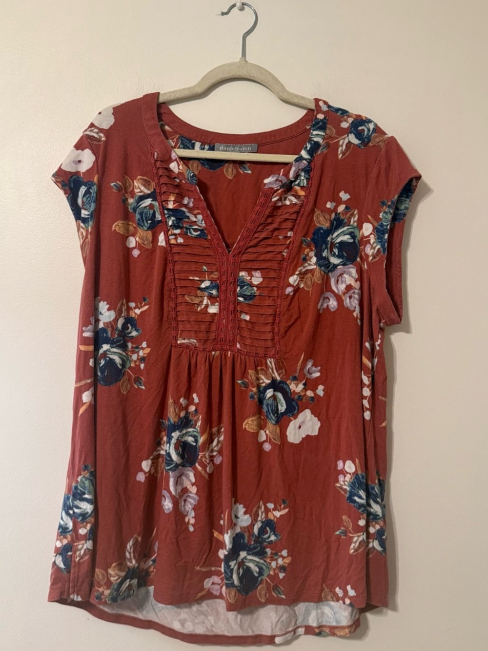 Daniel Rainn Pink Floral Print Cap Sleeve Blouse Top Women’s Plus Size 1X